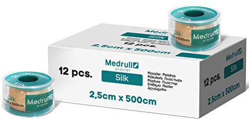 Medrull Fixierpflaster 5m x 2,5 cm Hautfreundlichen Heftpflaster Rolle SILK 12 Rollen Tapeband