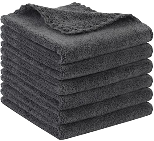 SUNLAND Lot de 6 chiffons démaquillants réutilisables en microfibre ultra doux 27,9 x 27,9 cm Gris foncé