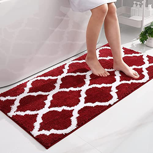 Homaxy rutschfest Badematte Badezimmerteppich Waschbar Hochflor Badteppich Flauschige Mikrofaser Badvorleger- 60 x 120 cm, Weinrot