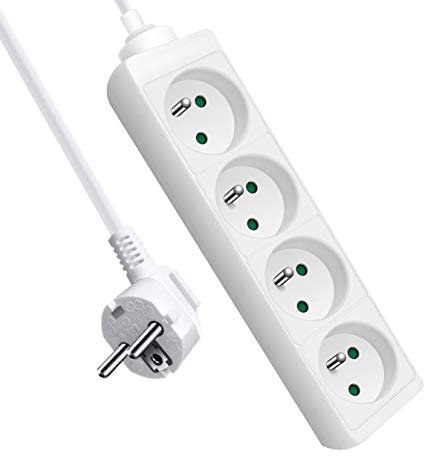 Rallonge multiprise, Extrastar Bloc 4 Prises 2P+T 16 A, Multiprise Electrique pour la Maison Le Bureau ou la Cuisine, Blanche