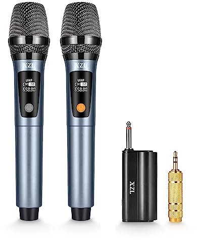 XZL Wireless Microphones, Dual UHF Dynamic Microphone with Rechargeable Long-Distance Receiver, for Karaoke, Home KTV, Speech, Wedding - Navy