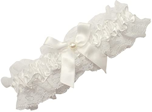 Topkids Accessories Wedding Garter Blue Garters Bride Wedding Garter Bridal Wedding Accessories Bridal Garter Hen Party Hen Night Lace Garter Blue Garters for Brides (Off-White/Ivory w/Pearl Bead)