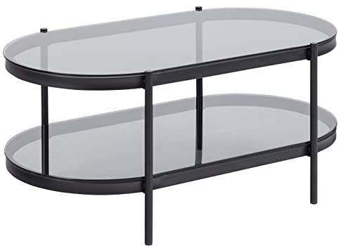 AC Design Furniture Bertha Ovaler Couchtisch mit 1 Ablage, Sofatisch mit Rauchglas und Metallgestell, Wohnzimmertisch mit Stauraum, Modernes Design, Wohnzimmermöbel, B: 95 x H: 42 x 50 cm
