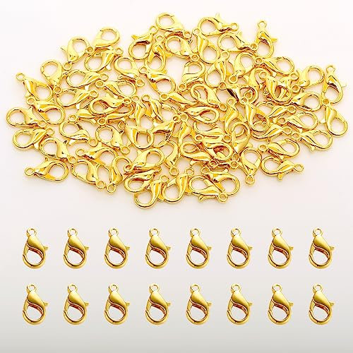 100 Pcs Small Lobster Clasps for Jewellery Making (7x12 mm), Gold Plated Lobster Clasp, Alloy Lobster Claw Clasps for DIY Crafts Choker Necklaces Bracelet Finding