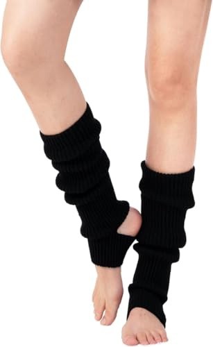 Clarmonde Leg warmers for girls Knitted Stirrup Leg Warmers for women Winter Extra Soft long leg warmers for Yoga Dance (Black)