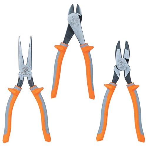 Klein Tools 9420R 1000V Insulated Plier Tool Set, Made in USA, with Long-Nose, Side-Cutting, and Diagonal Cutting Pliers, 3-Piece
