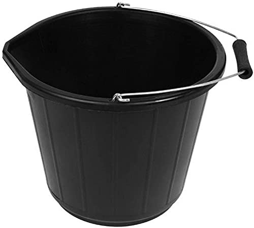 1x Plastic Buckets Strong Plasterers Builder Buckets Cement Mixing Muck Water Tub Cleaning Buckets Fermentation Brew Buckets Pail Bucket Garden (Black, 3 Gallon Bucket with Strong Metal Handle, Spout)