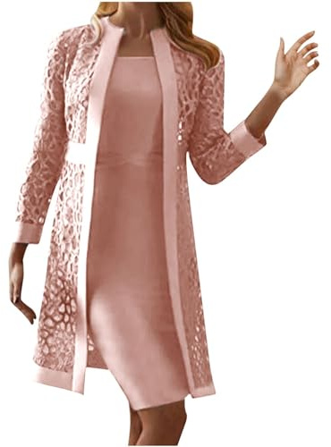 HAOLEI Set di Vestito a Tubino con Cardigan a Vita Alta, Traspirante da Donna, Abito da Cerimonia Elegante Estivo Corto per la Primavera e L'Estate Confortevole