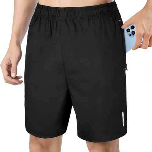 AUYAO Sportbyxor, korta män, träningsbyxor, män, korta, sportshorts, gymshorts, lätta snabbtorkande, löpshorts, korta byxor med dragkedja, tennis, shorts, sportkläder