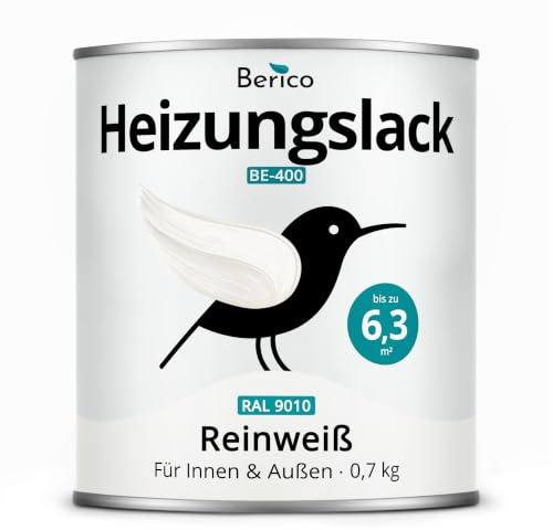 Berico Heizkörperlack - 0,7 Kg - Klassisches Weiß (ähnl. Reinweiß RAL 9010) - BE 400 Heizungslack, Heizungsfarbe, Heizkörperfarbe, Acryllack
