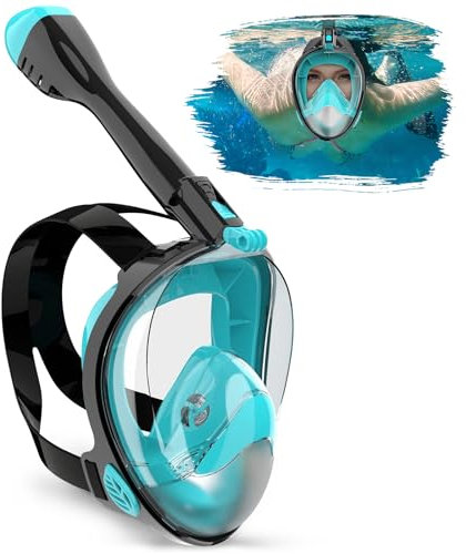 Boloshine Schnorchelmaske Erwachsene Kinder, 180° Panoramablick Sichtfeld Tauchmaske mit Abnehmbarem Kamerahalter, Antibeschlag & Lecksicherung Vollgesichtsmaske, Faltbare Schnorchel Vollmaske