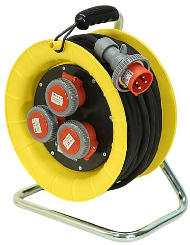 ELETTROWATT Prolunga Elettrica 30 Metri Trifase con Avvolgicavo Professionale, Spina Industriale CEE 4Poli 16A IP67 e 3 prese di corrente CEE 4Poli 16A IP67, Cavo 4G2.5 in Neoprene H07RN-F 380V 400V