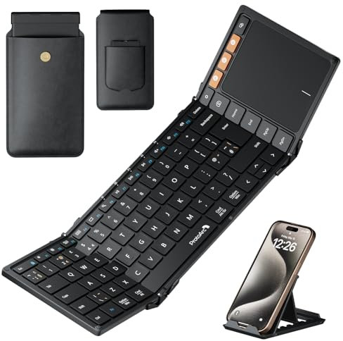 ProtoArc XK01 TP Foldable Bluetooth Keyboard with Touchpad, Folding Portable Travel Keyboard with Trackpad for Android Windows iOS Tablet Laptop PC Smartphone -Black