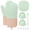 6 Stück Ofenhandschuhe Silikon Set, Dauerhaft Topflappen & Ofenhandschuhe Hitzebestaendig, Silikon Topflappen Handschuh, Küchen Zubehör Backofen Handschuhe with Untersetzer Topf & Klebehaken & Bürste