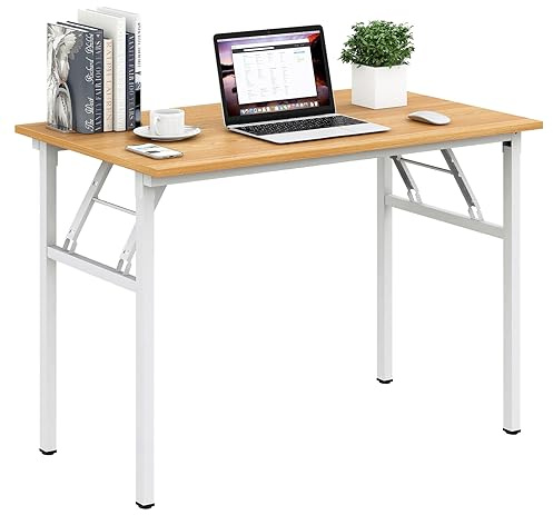 AuraCraft Folding Table, Desk, Computer Desk, PC Tables, Small Folding Table, Wooden Office Table, for Office, Living Room, Home,100 x 60 cm, Teak White