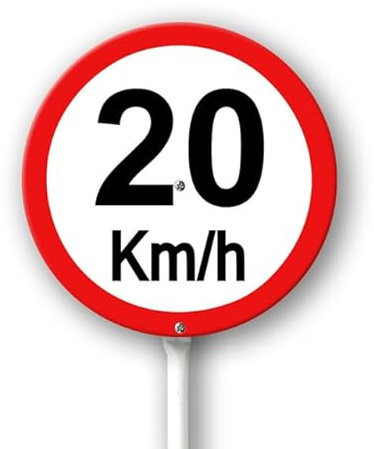 Geroclonup Segnale limite di velocità 20 km con pali in metallo, cartello in alluminio per uso esterno, 23 x 23 cm, resistente alle intemperie