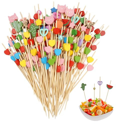 200 Pièces Pique Aperitif, Bambou Bois Cocktail Bâtons, 12cm Bâtonnets Cocktail, Coeur Brochettes Cocktail Pics Aperitif pour Boissons, Nourriture, Décorée Verre à Cocktail Fête D'anniversaire