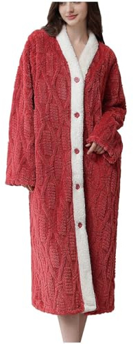 HAOLEI Bata Invierno Polar Manta Mujer Suave y Cómodo Bata de Casa Señora Larga con Bolsillos Suave Algodón Ropa de Dormir Ropa Casa Loungewear Cálido Pijama