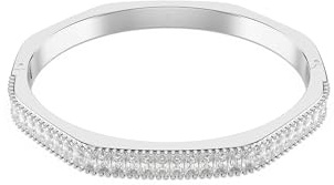 Swarovski Matrix Armreif, Rhodinierter Damenarmreif Oktagon, Verziert mit weißem Zirkonia im Baguette-Schliff, Armbandlänge: 17 cm, Armbandbreite: 0.6 cm