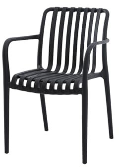 Stuhl Theresa stapelbar, Bistro Stühle, schwarz, Sessel aus Kunststoff, Stapelstuhl für Garten, Sitzgarnituren für Zuhause, Hochlehner für Draußen
