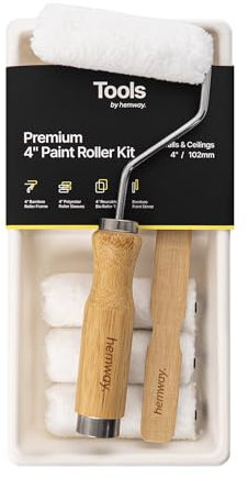 Paint Roller Set 4 | Decorating Tools Kit Includes 4 Inch Paint Roller Frame, 4 Small Mid Pile Roller Sleeves, Stirrer & Tray | Premium Painting Tools for Furniture Walls Ceiling - Hemway