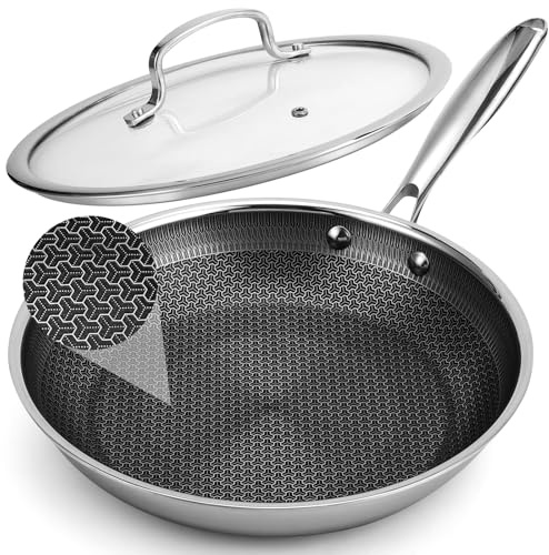 Tibbicc 12 Inch Hybrid Non Stick Frying Pan Set Skillet Stainless Steel Skillet Chef's Pan with Matching Lid, PFOA-Free Non-Toxic Cookware, Dishwasher & Oven Safe, Induction Compatible All Cooktop