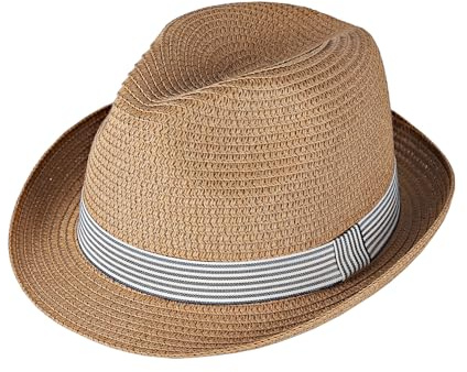 HONCO DIRECT Summer Panama Straw Fedora Hats for Men Women Trilby Hat Foldable Roll Up Short Brim Panama Beach Hat Topper (US, Alpha, One Size, Medium, Camel)