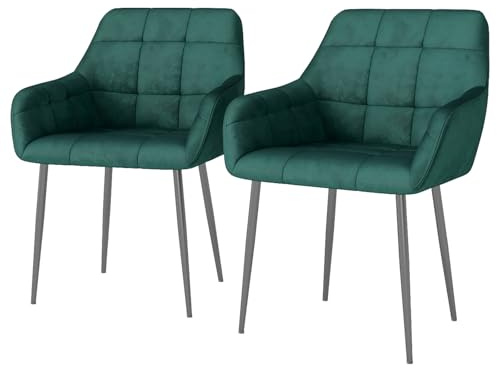 Eccellensedie Juego de 2 sillas de comedor modernas de cocina, cómodas sillas de salón, asiento tapizado de terciopelo con reposabrazos y patas de metal (2, verde)