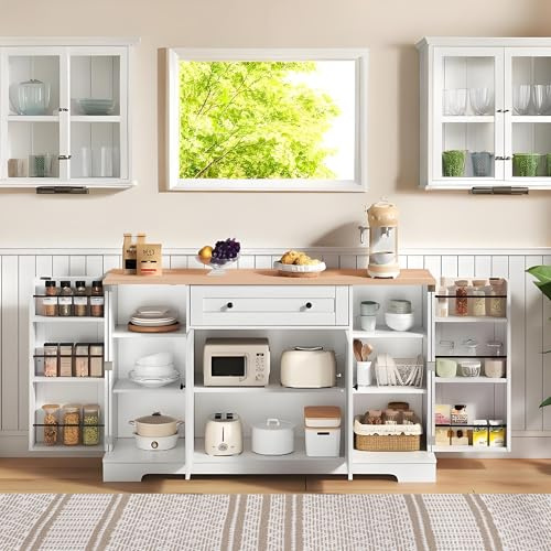 Aunvla Multifunktionell köksbuffé – 138 cm skänk med låda, hylldörrar och justerbara hyllor – modern design med tippskydd, perfekt för kök, vardagsrum och sovrum