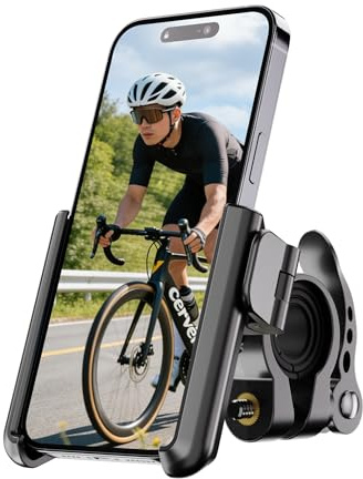 GREFAY Bike Phone Holder Motorcycle Phone Holder, 1S Quick Release& 360° Rotation Bike Phone Mount, Universal Motorbike Bicycle Phone Holder for iPhone 17/16/15/14 Pro Max, 4.0-7.0 Inch Smartphones