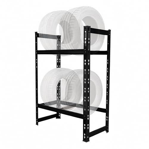 Relaxdays Reifenregal für 4 Reifen, HxBxT: 100 x 60 x 35 cm, 150 kg je Ebene, Räderregal, Stecksystem, Stahl, schwarz