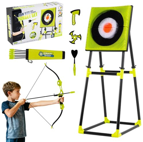 COSTWAY Arc et Flèche Enfant 8 Ans+ avec Cible Debout, Haches et Fléchettes (70 x 50 x 140 cm)