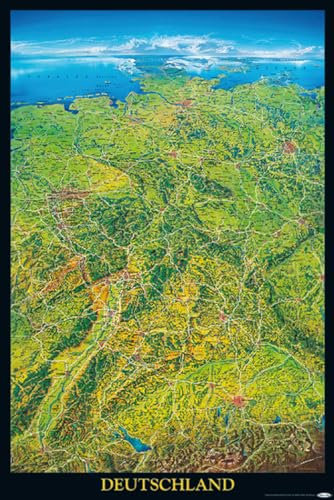 Close Up Deutschland Poster - Geographische Panorama-Karte der Bundesrepublik Deutschland - 61 x 91,5 cm
