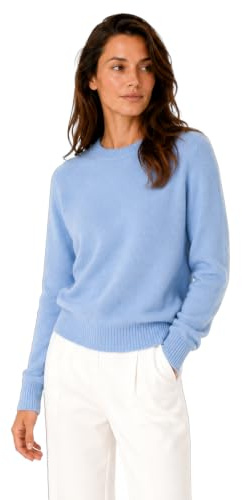 State Cashmere Women’s Essential Crewneck Sweater 100% Pure Cashmere Classic Long Sleeve Pullover (Bella Blue, Small)