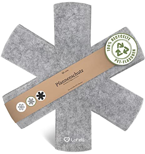 LoFelt® Pfannenschoner & Stapelschutz für Pfannen, Töpfe, Schüsseln und noch mehr Küchenutensilien - 5 Stück in L Ø 32cm - Pfannenschutz Topfschutz aus Filz in Hellgrau - Sternform