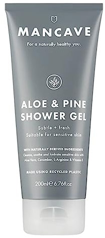 ManCave Gel doccia all'aloe e pino da uomo, adatto per pelli sensibili con aloe vera e cetriolo, senza solfati e parabeni, naturale, vegano, cruelty free, 200 ml