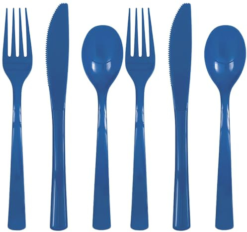 Royal Blue Solid Assorted Plastic Cutlery - Classy & Elegant Flatware Design - Perfect for Parties, Weddings & Events - 18ct