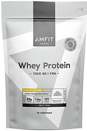 Amazon Brand - Amfit Nutrition Whey Protein Powder, Lemon Cheesecake Flavour, 75 Servings, 2.27 kg (Pack of 1)
