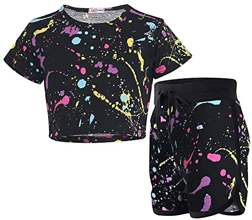 A2Z 4 Barn Flickor Pojkar Crop Top Shorts Set Kortärmad T-Shirt Knälång - Shorts Set 490 Pastel Splash 11-12