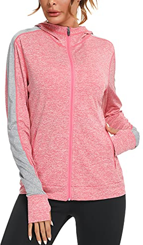 Wayleb Felpe Donna Con Cappuccio e Zip Leggero Traspirante Giacca Sportiva Slim Fit ad Asciugatura Rapida Per Fitness Jogging Yoga