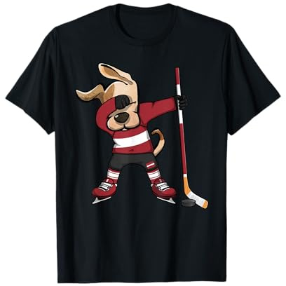 Funny Dabbing Dog Latvia Ice Hockey Fans Jersey Dab Player T-Shirt