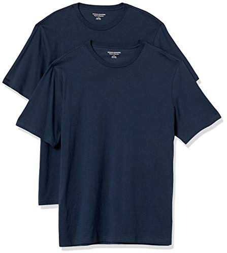 Amazon Essentials T-shirt en Coton à Col Rond à Manches Courtes, Coupe Classique Homme, Lot de 2, Bleu Marine, XL