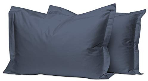 Pizuna 400 Fadenzahl Baumwolle Oxford Kissenbezug 50 X 75 Dunkel Blau, 2-teilig 100% langstapelige Baumwolle weiche Mako-Satin weben luxuriös Kissenbezug mit 5cm Rahmen und 20cm Klappe