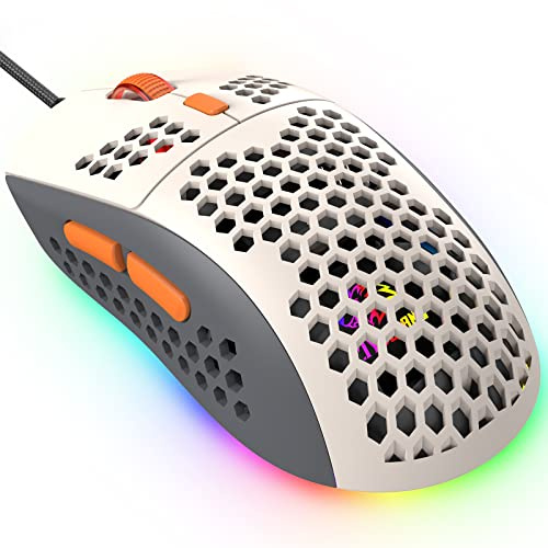 KUIYN 383 PRO ultralätt trådbunden spelmus, lätt vaxkakeskal, 6 RGB andningsbara bakgrundsbelysta möss, 6 justerbara DPI 6400, USB-optisk modell Aerox-möss för Win10/XP/Xbox/PS4/PS5/Mac/HP/Acer