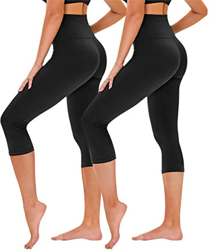 TNNZEET 3/4 Leggings Damen Capri Leggins für Sport, 7/8 Sporthose High Waist Caprihose Große Größen Sportleggings für Gym(Schwarz/Schwarz,L-XL)