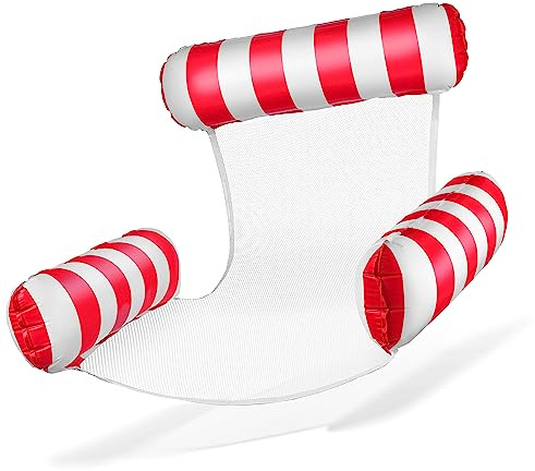 Balinco Materassino ad aria per piscina, sedia gonfiabile, sedia acquatica con schienale e braccioli, seggiolino galleggiante, sedia per piscina, sedia da sole, sedia relax in acqua (Rosso/Bianco)