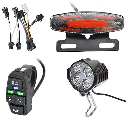 Starnearby Set di Luci Bicicletta 24V-48V Faro e Clacson per Bici Elettrica Fanale Posteriore per Bici Elettrica con Indicatori di Direzione e Luce Freno, Luce Anteriore e Posteriore per E-Bike