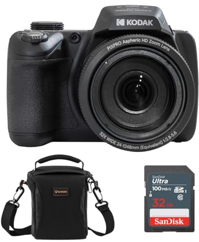 Kodak PIXPRO AZ528 Astro Zoom 16MP Full HD Digital Camera, Black, Bundle with 32GB Memory Card and Camera Bag