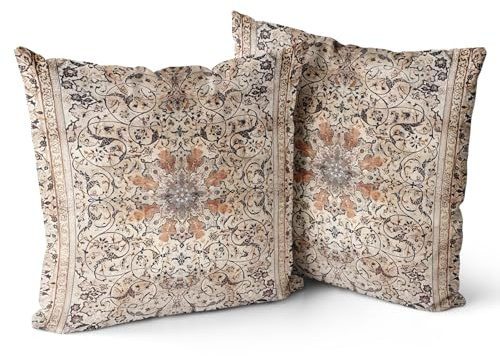 Snycler Boho Floral Throw Pillow Cover 45x45 cm Set of 2 Bohemian Vintage Flowers Cushion Covers Velvet Double Sided Printing Decorative Pillowcases for Living Room Bedroom Sofa Home Decor
