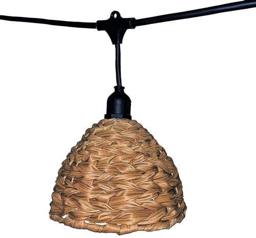 MELLOW LIGHT - Ghirlanda luminosa da esterno con paralume in polyrattan, stile bohémien, 7 lampadine a filamento a bussola E27, LED bianco caldo, 6 m